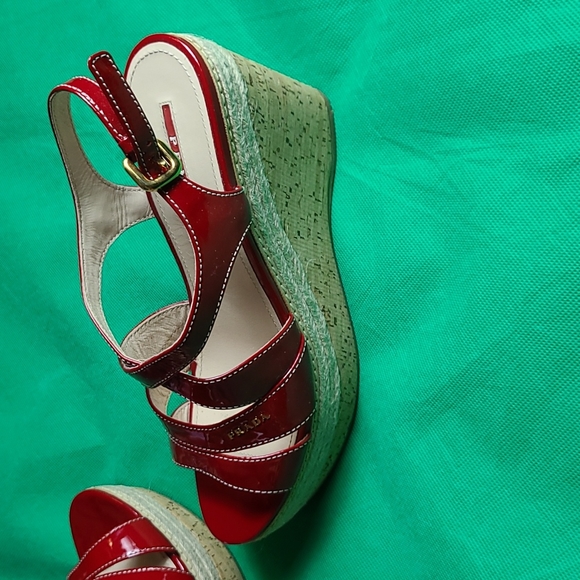 Prada Patent Leather Cork Wedge Sandals 👡 - Picture 5 of 11